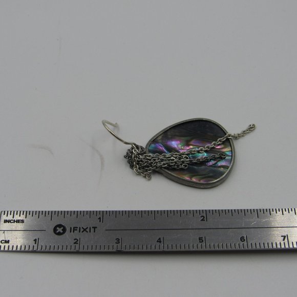 Silver Tone Chain Abalone Shell Earrings Vintage - Picture 4 of 5